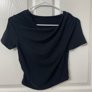 Black Draped Short Sleeve Top | Ruched Front | Womens Size S